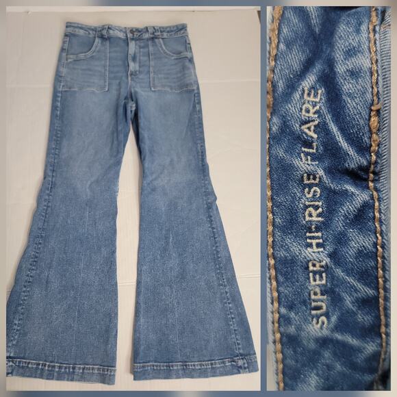AMERICAN EAGLE Jeans Sz 14 Super High Rise Flare Stretch Festival 70"s Inspo - Picture 1 of 10